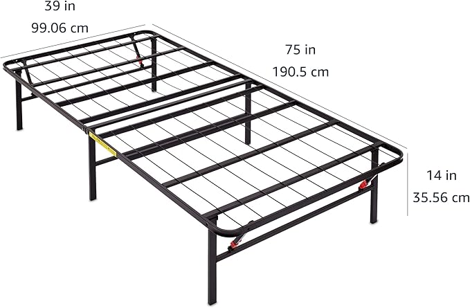 Amazon Basics Foldable Metal Platform Bed Frame with Storage, Sturdy Steel Support, No Box Spring Needed, 14-inch High, Tool-Free Setup, Twin Size, Black