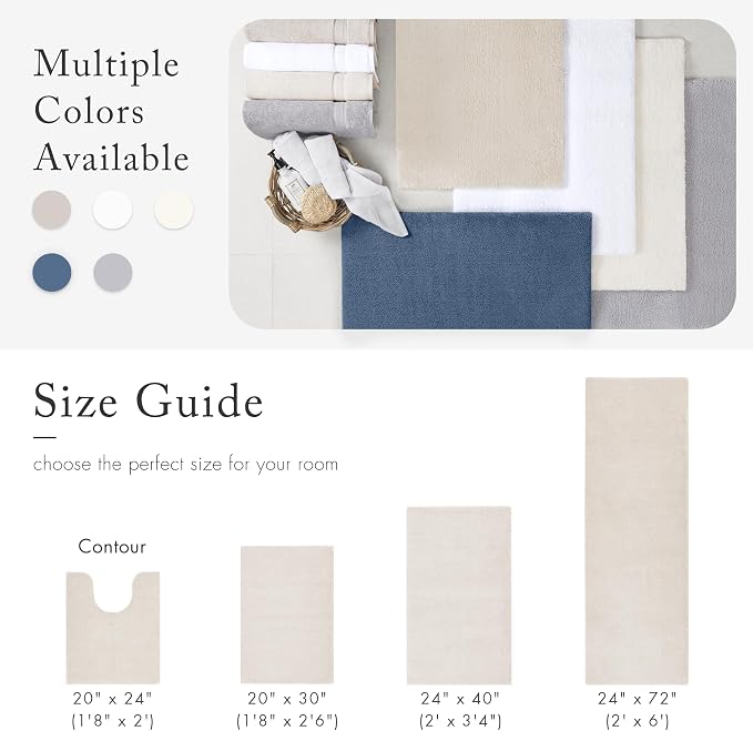 Madison Park Marshmallow Super Soft & Absorbent Bath Rug, 24 x 40, Natural | Non slip Backing, Spa Quality Luxurious Plush Bath Mat for Bathroom, Quick Dry, OEKO TEX