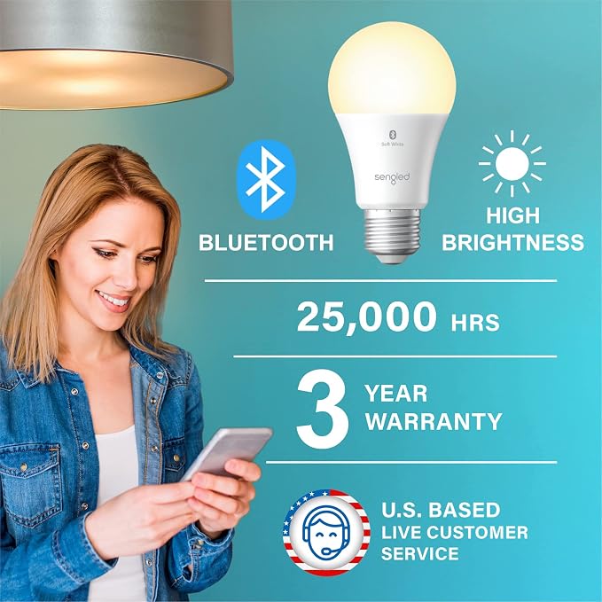 Sengled Alexa Light Bulb 75W Equivalent, Smart Light Bulbs Bluetooth Mesh 1050 LM, Smart Bulbs That Work with Alexa Only 2700K, High Brightness, Soft White A19 Dimmable Bulb, No Hub Required, 4 Pack