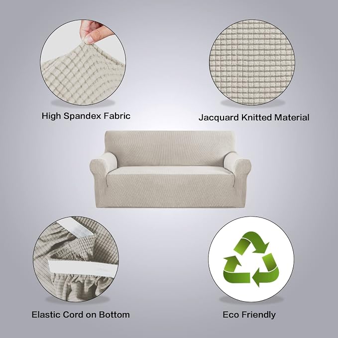 H.VERSAILTEX Stretch Extra Large Sofa Covers Sofa Slipcovers for Living Room Feature Thick Checked Jacquard Fabric with Elastic Bottom, Sofa X-Large - Island Fossi
