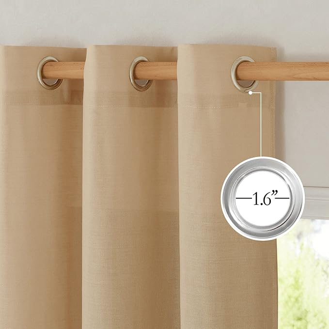 NICETOWN Burlap Linen Doorway Curtains 80 inches Long, Grommet Thick Linen Weave Semi Sheer Window Treatments Privacy Assured with Light Filtering for Bedroom/Side Door, W34 x L80