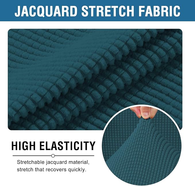 H.VERSAILTEX 2 Piece Stretch Jacquard Wingback Chair Covers Slipcovers Wing Chair Covers (Base Cover Plus Seat Cushion Cover) Furniture Covers for Wingback Chairs, Form Fitted Thick Soft, Deep Teal