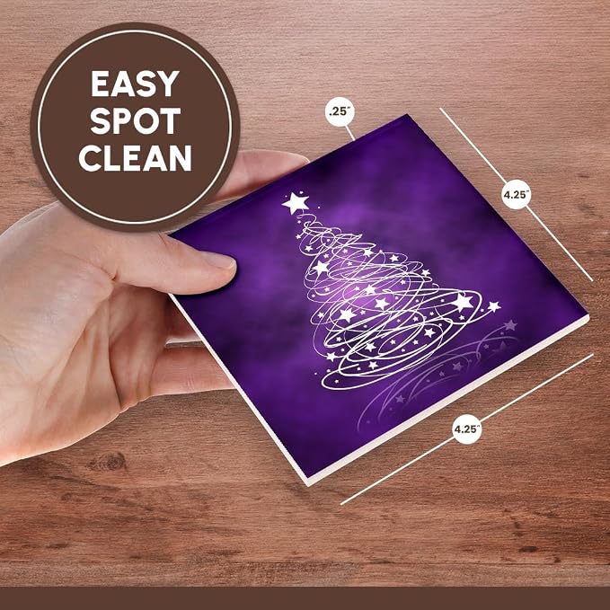 3dRose Sparkling Christmas Tree on Purple - Ceramic Tile Coasters, Set of 4 (CST_128256_3)