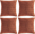 Fancy Homi 4 Packs Rust Decorative Throw Pillow Covers 16x16 Inch for Living Room Couch Bed Sofa, Terracotta Rustic Farmhouse Boho Home Decor, Soft Plush Striped Corduroy Square Cushion Case 40x40 cm