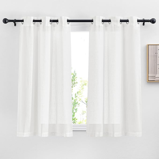 NICETOWN White Short Curtains 36 inches Long, Grommet Semi Sheer Linen Blend by NICETOWN