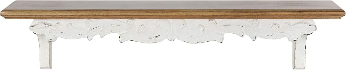 Kate and Laurel Abberly Farmhouse Wall Shelf, 28 x 5 x 6.5, Rustic Brown and White, Rustic Floating Shelf for Wall