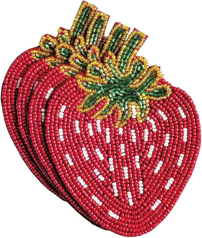 Mud Pie Red Strawberry Beaded Fruit Coaster