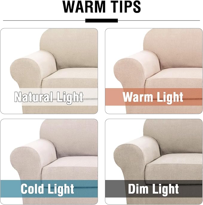 H.VERSAILTEX 4 Piece Stretch Sofa Covers for 3 Cushion Couch Covers Furniture Slipcovers for Living Room (1 Base Cover Plus 3 Seat Cushion Covers) Thicker Jacquard Fabric Cover (XL Sofa, Natural)