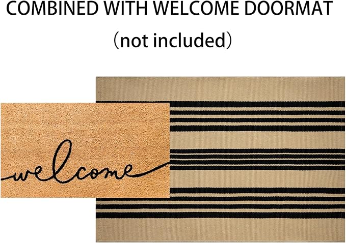 Tan and Black Outdoor Rug,2x3 ft Striped Small Area Rug Cotton Woven Washable Farmhouse Layered Door Mats for Entryway/Porch Decor/Kitchen/Home Entrance