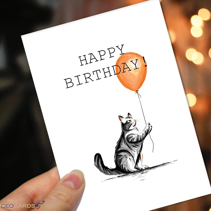 Happy Birthday Cards Bulk Greeting Card Set (Cat Lover) 18 Pack & White Envelopes - 5x7 Inch Birthday Theme for Family, Women, Men, Coworkers & Office (B2402)