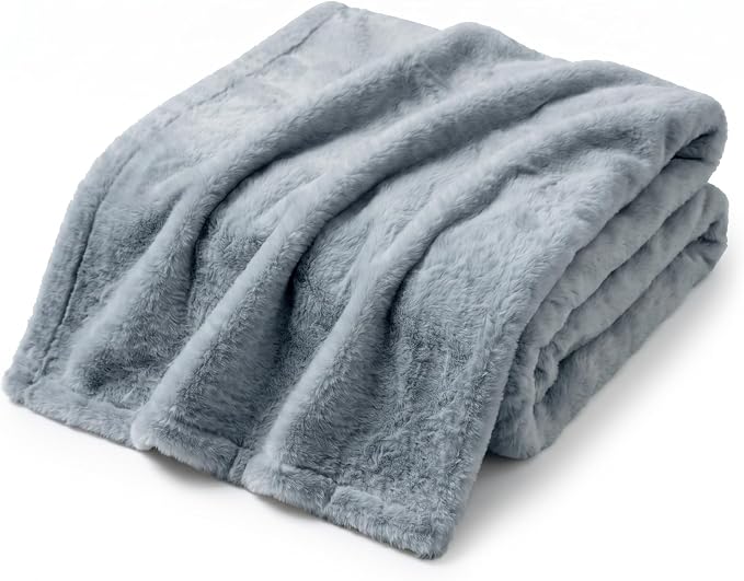 Americanflat 50x60 Double Sided Faux Fur Throw Blanket - Soft and Breathable Throw Blanket for Couch, Bed, Chair - Gray Faux Fur Blankets Perfect for Home, Bedroom, or Outdoor Use