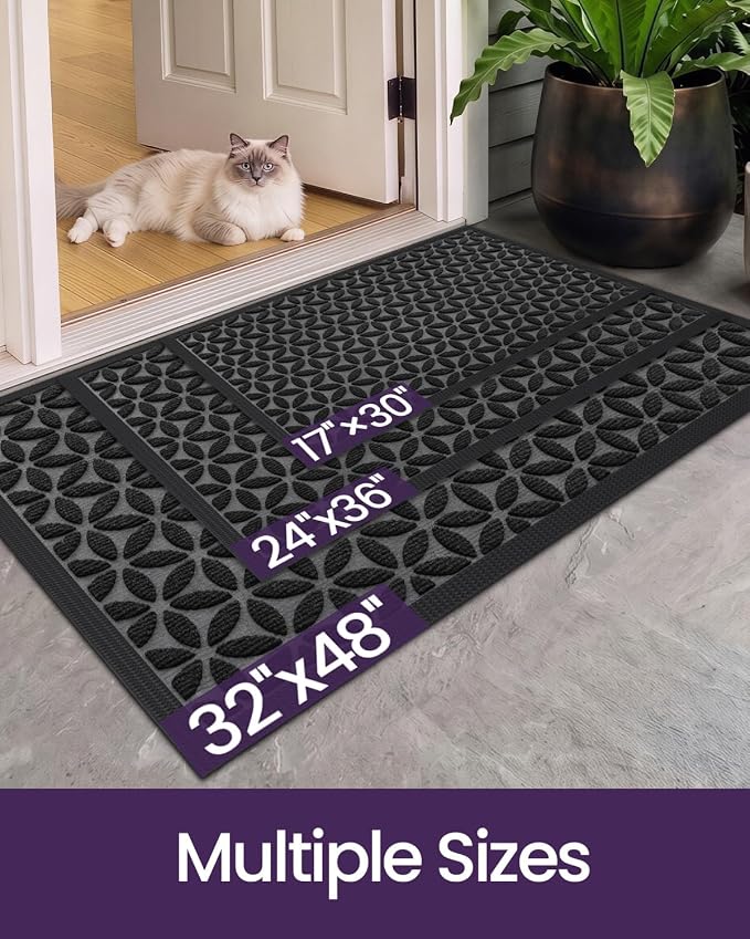 DEXI Front Door Mat Outside Entrance, 2x3 Heavy Duty Entry Doormat Dirt Trapper with Rubber Back, Non Slip Low Profile Floor Mats for Entryway Exterior Patio, Hexafoil Floral