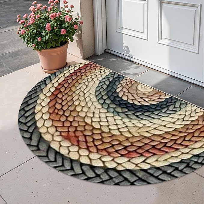 Fchen art Non-Slip Half Round Door Mat 32"x47",Boho Semicircle Rug, Absorbent Microfiber Tufted Bath Mat, Colorful Bohemian Floor Mat for Indoor Bathroom Kitchen Living Room Entrance