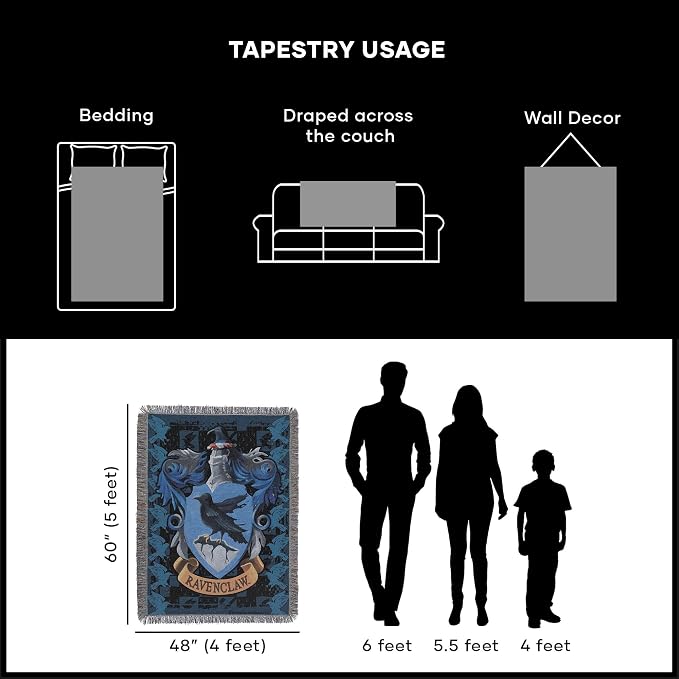 Northwest Harry Potter Woven Tapestry Throw Blanket, Designer Home Décor, Modern, Unique Gift, 48" x 60", Ravenclaw Crest (Pack of 6)