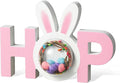 Glitzhome Wooden Easter Bunny Tabletop Sign Easter Hop Table Decor for Spring Easter Party Supplies Props