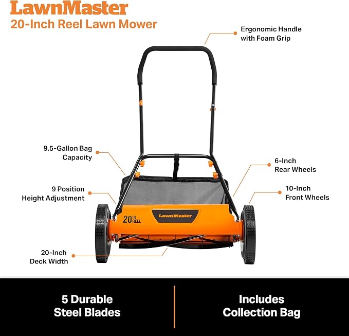 LawnMaster 20” 5-Blade Push Reel Lawn Mower – LMRM2001