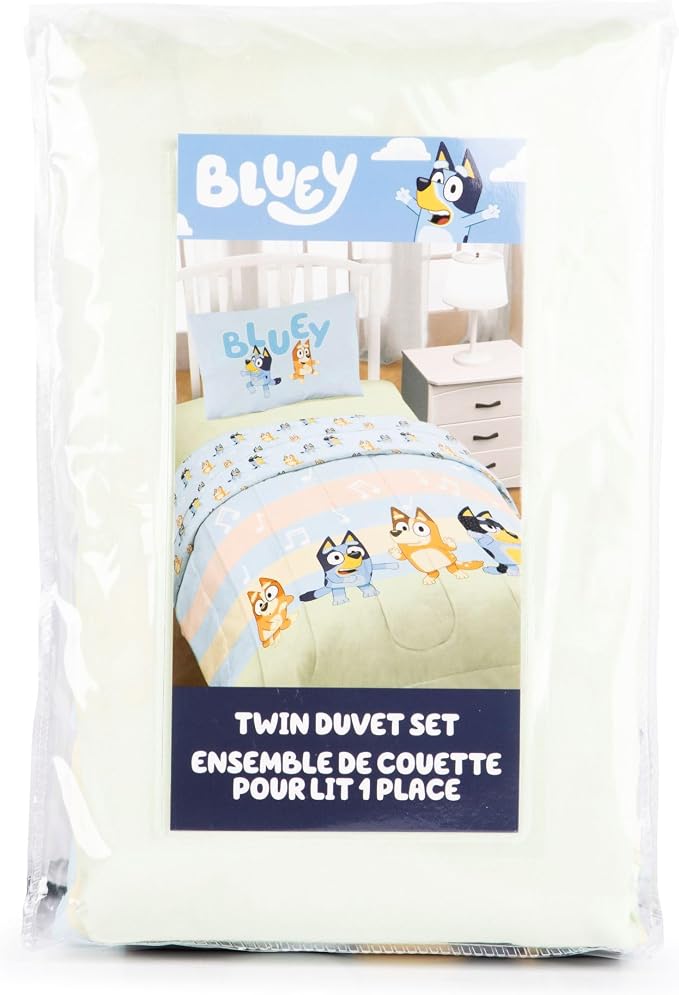 Jay Franco Duvet Cover Set – 2 Piece Comforter Cover and Sham Set, Super Soft Cozy Kids Bedding (Insert Not Included) Multi - Bluey, Twin