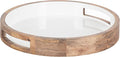 Kate and Laurel Ehrens Boho Wood Tray, 15 Inch Diameter, Natural and White, Round Accent Tray for Transitional Decor