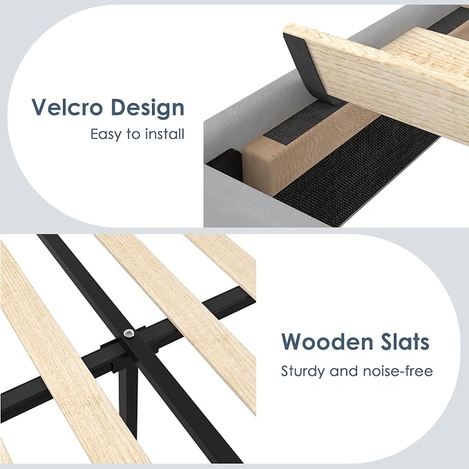 VECELO Full Size Platform Bed Frame with Height Adjustable Upholstered Headboard, Modern Mattress Foundation,Strong Wood Slat Support, No Box Spring Needed, Easy Assembly,Light Grey