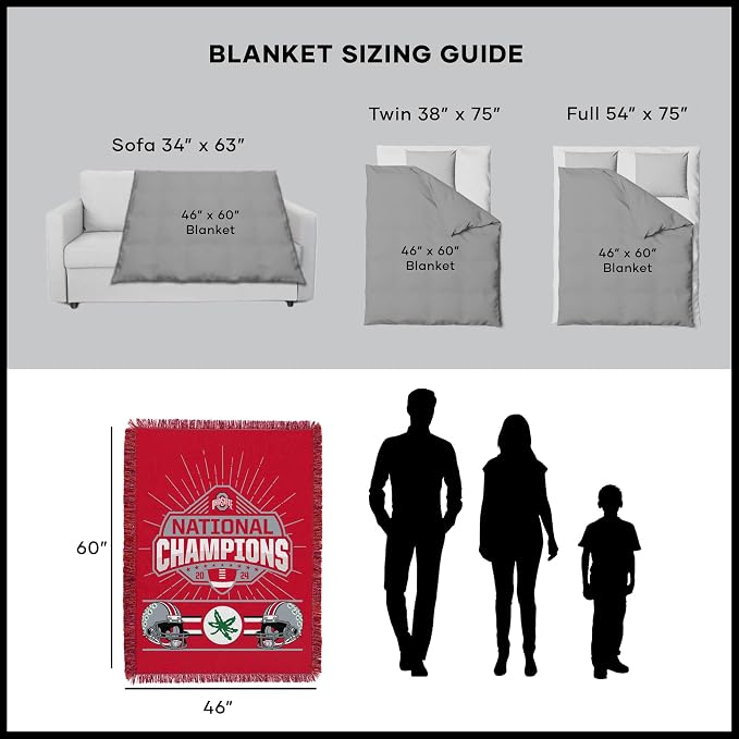 Northwest Ohio State Buckeyes NCAA 2024 FBC Champion Peak Tapestry Throw Blanket 46X60 Inches