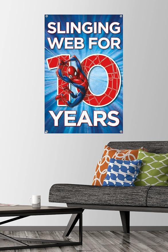 Trends International Marvel Spider-Man - Happy 10th Birthday Wall Poster, 22.37" x 34.00", Premium Poster & Push Pin Bundle