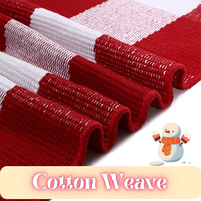 Ckorzen Red and White Plaid Rug, 8' x 10' Christmas Front Porch Outdoor Rug, Handwoven Cotton Washable Rug for Layered Door Mats, Holiday Entryway and Home Décor