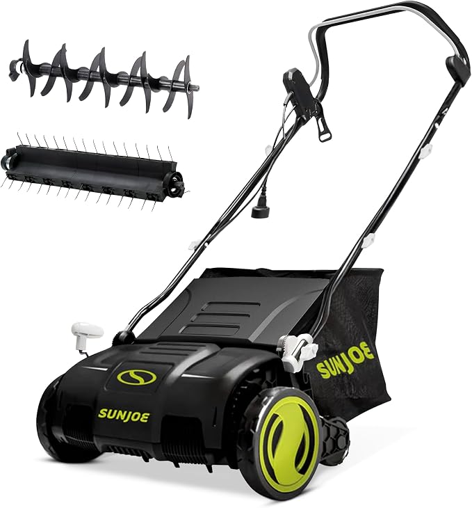 Sun Joe 15-Inch Lawn Dethatcher with Scarifier Blade Reel, AJ805E | and Collection Bag - 13-Amp Corded Yard Power Rake Tool Machine for Grass Thatch Removal, Electric Powered