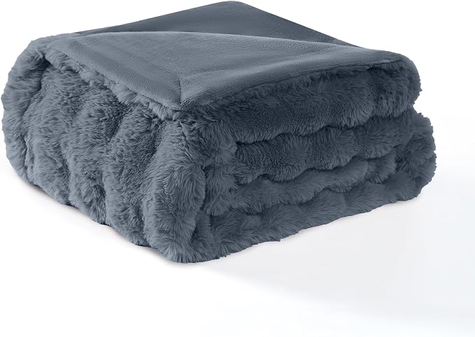 Modern Threads Water-Resistant Faux Rabbit Fur Pet Blanket for Dogs & Cats – Ultra-Soft Couch, Bed & Crate Protector, 40x50 Navy Blue