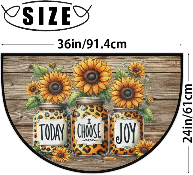 Sunflower Half Round Doormat Semi Circle Rug Half Moon Rug Entryway Mat | Wood Sunflower Washable Non Slip Outdoor Floor Rug Kitchen Mat for Indoor Outdoor Bathroom Fireplace Bath