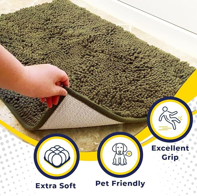 Muddy Mat® | Super Water Absorbent Door Mat Indoor, Microfiber Quick Dry Chenille Entryway Rug, Slip Resistant Front Door Mat, Indoor Mats for Entryway, Machine Washable Pet Rug, Sage 3ft x 3ft