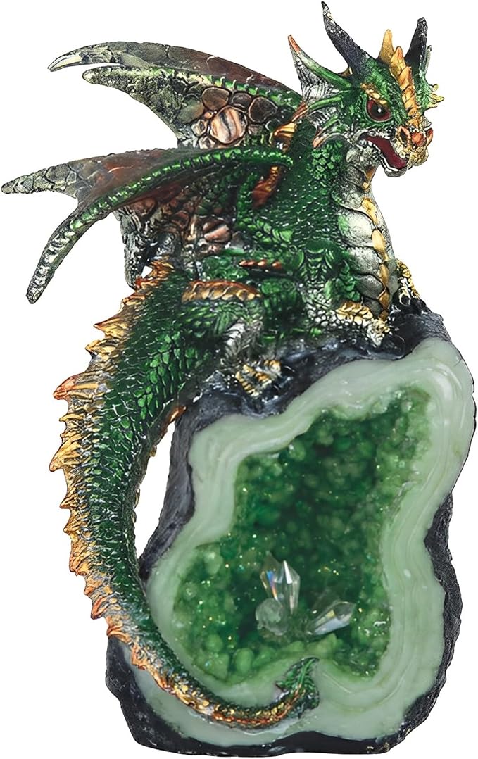ICE Armor 8.5" H Green Dragon on Green Faux Crystal Stone Statue Fantasy Decoration Figurine