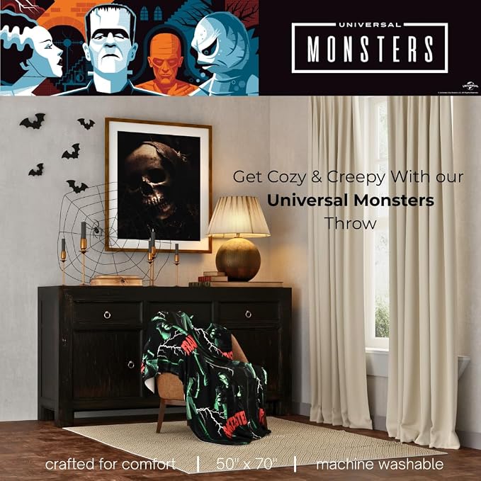 Universal Monsters Frankenstein Halloween Horror Throw Blanket, Super Soft Cozy Plush Bedding, 50" x 70", (Officially Licensed Product) by Franco