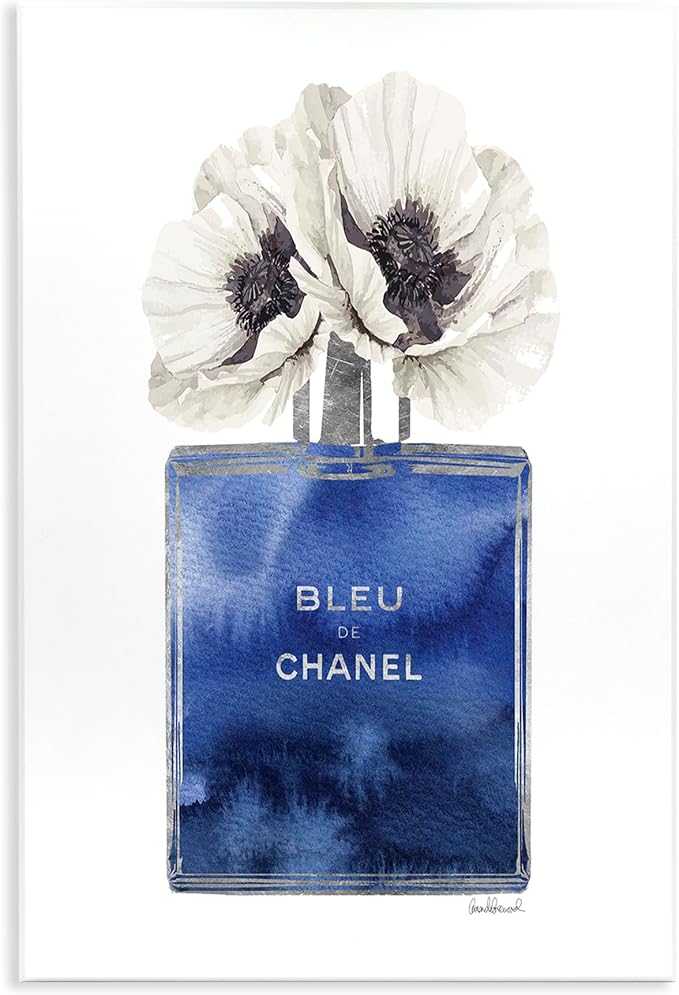 Stupell Industries 'Blue Watercolor Floral Perfume'| Wall Plaque Art | Stupell Industries | 13 x 19 Inches, Easy to Hang and Sturdy, Made in USA, by Amanda Greenwood