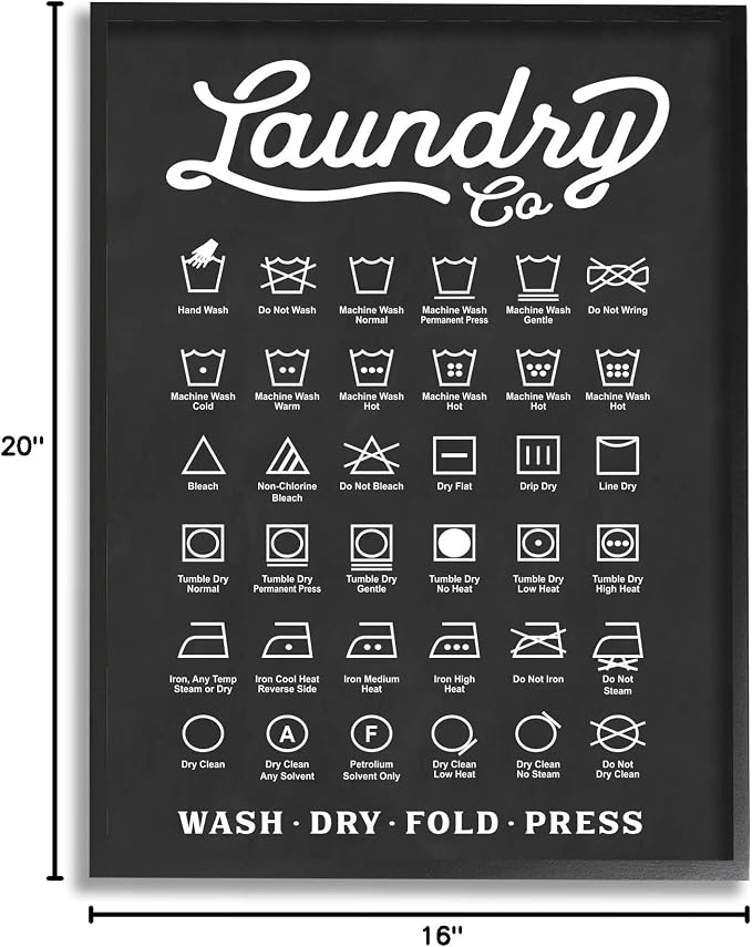 'Laundry Business Symbols Chart'| Framed Giclee Art | Stupell Industries | Black, 16 x 20 Inches, Easy to Hang and Sturdy, Made in USA, by Lettered and Lined