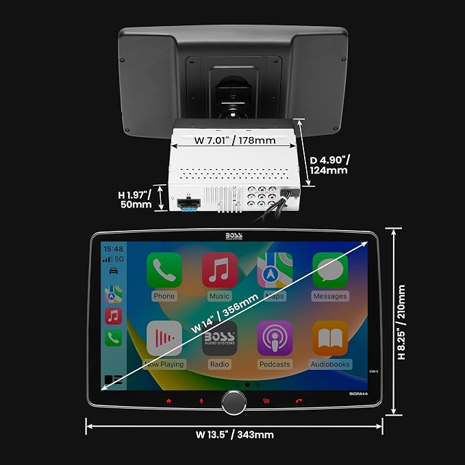 BOSS Audio Systems BCPA14 Car Stereo, CarPlay, Android Auto, Single DIN