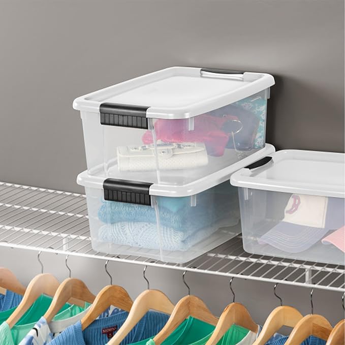 Sterilite Ultra Latch Box with Lids for Home and Office, 18 Quart, 12-Pack | Heavy-Duty and Stackable Plastic Containers with Latches for Closet, Cabinet, Bedroom, Bathroom and Dorm Room Organization