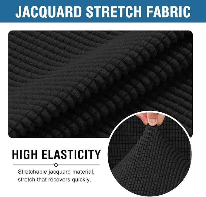 H.VERSAILTEX 2 Piece Stretch Jacquard Wingback Chair Covers Slipcovers Wing Chair Covers (Base Cover Plus Seat Cushion Cover) Furniture Covers for Wingback Chairs, Form Fitted Thick Soft, Black