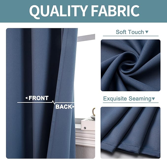 ChrisDowa Small Window Curtains for Kitchen and Bedroom - Grommet Short Thermal Insulated Room Darkening Curtains (2 Panels, Stone Blue, 34 x 36 Inch)