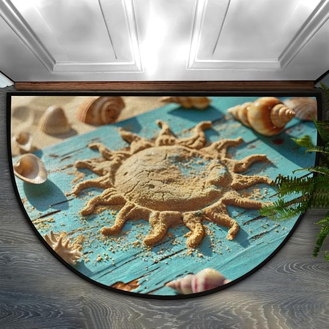 cfpolar Half Round Door Mat Semi Circle Non-Slip Bathroom Floor Rug, Beach Sun Board Outdoor Welcome Entrance Way Mat Indoor Absorbent Kitchen Mat for Home,Garage,Patio,Bedroom 36" x 24"