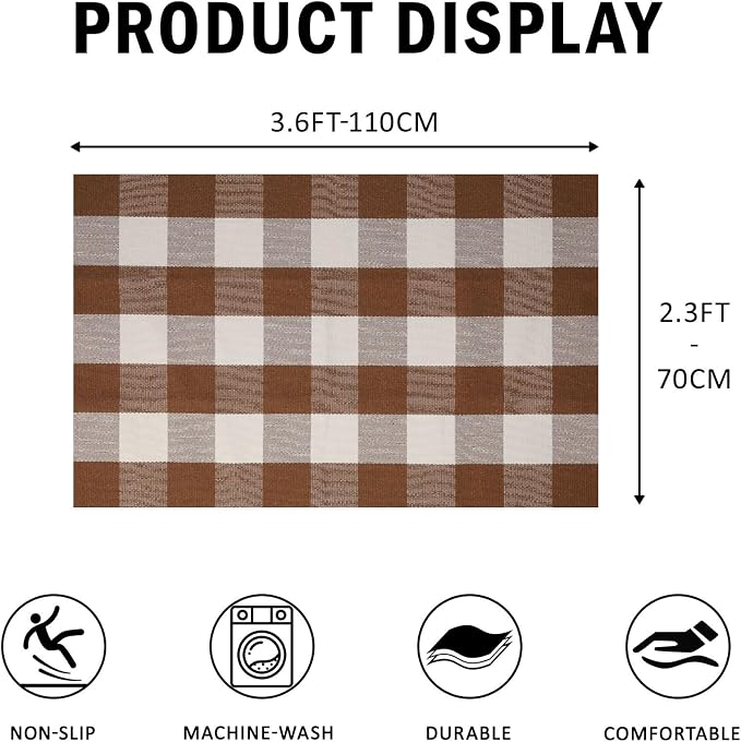 Buffalo Plaid Outdoor Rug 27.5" x 43" Coffee and White Checkered Area Rug Washable Fall Doormats Indoor Outdoor Rugs for Layered Front Door Mats, Porch, Entryway, Kitchen, Farmhouse