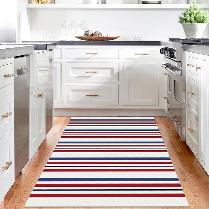 IOHOUZE 4'x6' Red White Blue Front Door Rug, USA 250th Anniversary Patriotic Doormat, Washable Front Porch Welcome Mat for Memorial Day, 4th of July, and Independence Day Entrance Outdoors Decor
