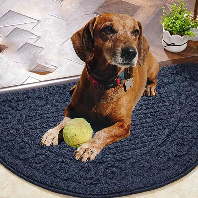 Half Circle Door Mat Indoor 18"X30",Half Round Non Slip Machine Washable Entryway Porch Rug for Front/Back Outdoor, Absorbent Low Profile Inside Entrance Floor Mat for Muddy Wet Shoes and Paws-Navy…