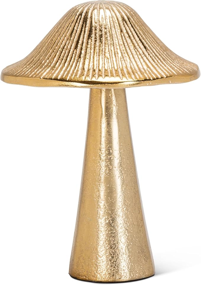 Abbott Collection Medium Ribbed Mushroom | Burnished Gold Finish, Handcrafted in India, Aluminum, Gold, 6"H