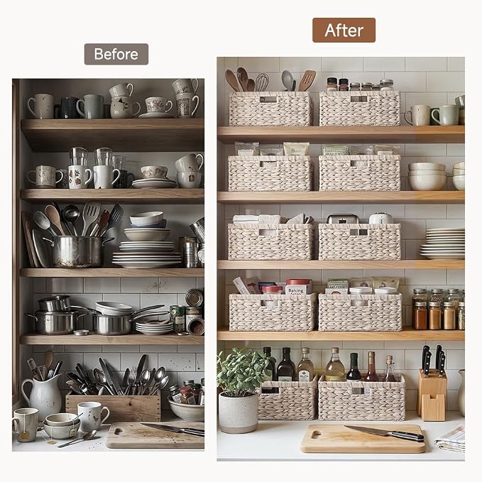 StorageWorks Large Wicker Baskets for Storage,White Wicker Baskets,1-Pack | Hyacinth Baskets for Decor,Wicker Storage Baskets for Shelves,Decorative Basket,Shelf Baskets for Organizing,16½" x 13" x 7½"