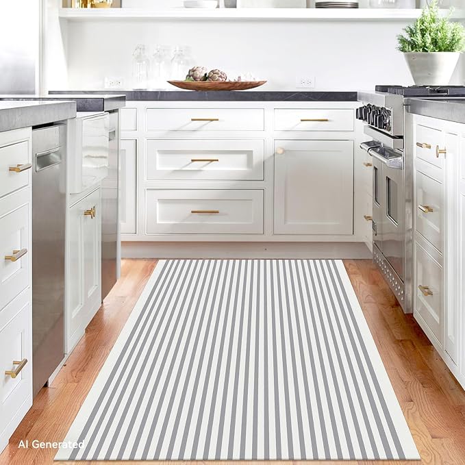 IOHOUZE Striped Area Rug 4'x6' Front Door Rugs Washable Area Rug for Double Front Porch, Large Patio Rug Outdoor Indoor, Doormat for Entryway Porch Entrance, Grey/White