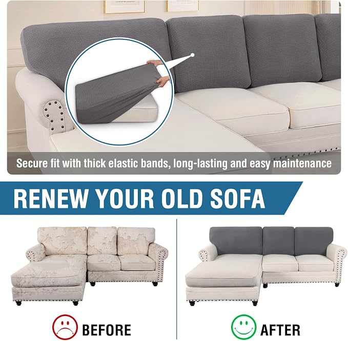 H.VERSAILTEX Backrest Cushion Covers Sectional Couch Back Cushion Covers for Sectional Sofa Set for Both Left/Right Couch (Back Only: 1 Chaise + 2 Sofa, Charcoal Grey)