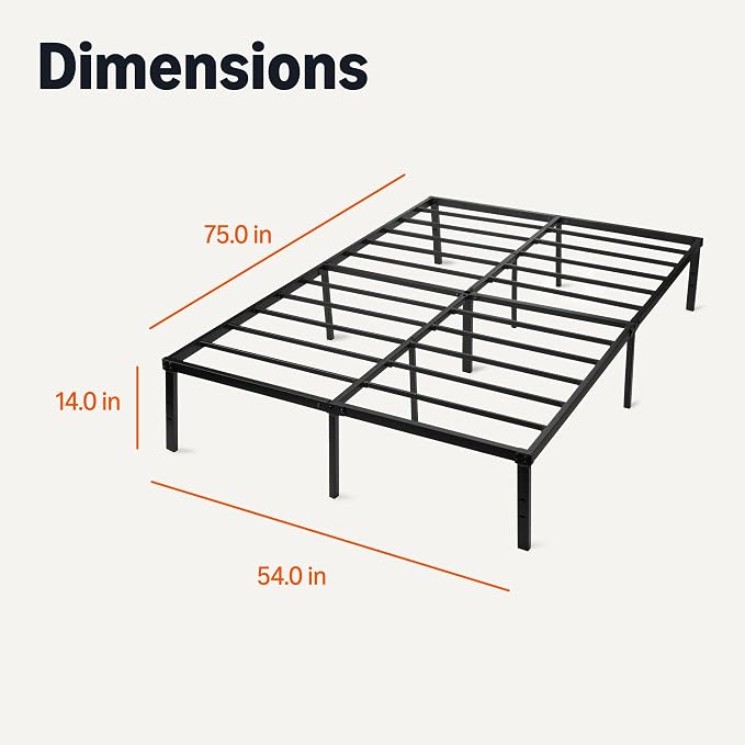 Amazon Basics - Metal Bed Frame, Non-Foldable Platform Bed, Easy Assembly, Full, 54W x 75L in, Black