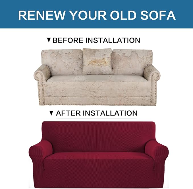 H.VERSAILTEX Armchair Cover High Stretch Sofa Slipcover 1 Piece Couch Covers for Sofa Small Couch Cover Durable Spandex Fabric Non Skid Machine Washable(Armchair 31"-40", Burgundy Red)