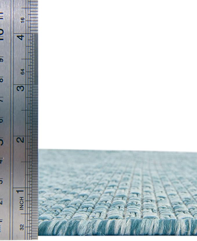 Unique Loom Collection Casual Transitional Solid Heathered Indoor/Outdoor Flatweave Area Rug (13' Round, Aquamarine/Ivory)
