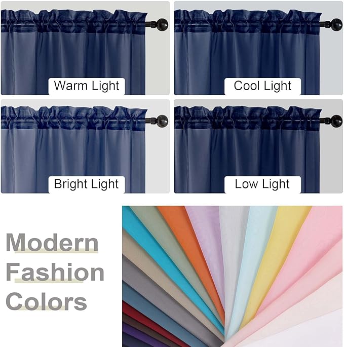 Navy Blue Sheer Curtain for Bedroom Living Room 78 Inches Long 2 Panels Set, Solid Soft Airy Light Filtering Sheer Window Curtains, Modern Rod Pocket Door Curtain, 42" Wx78 L Inches